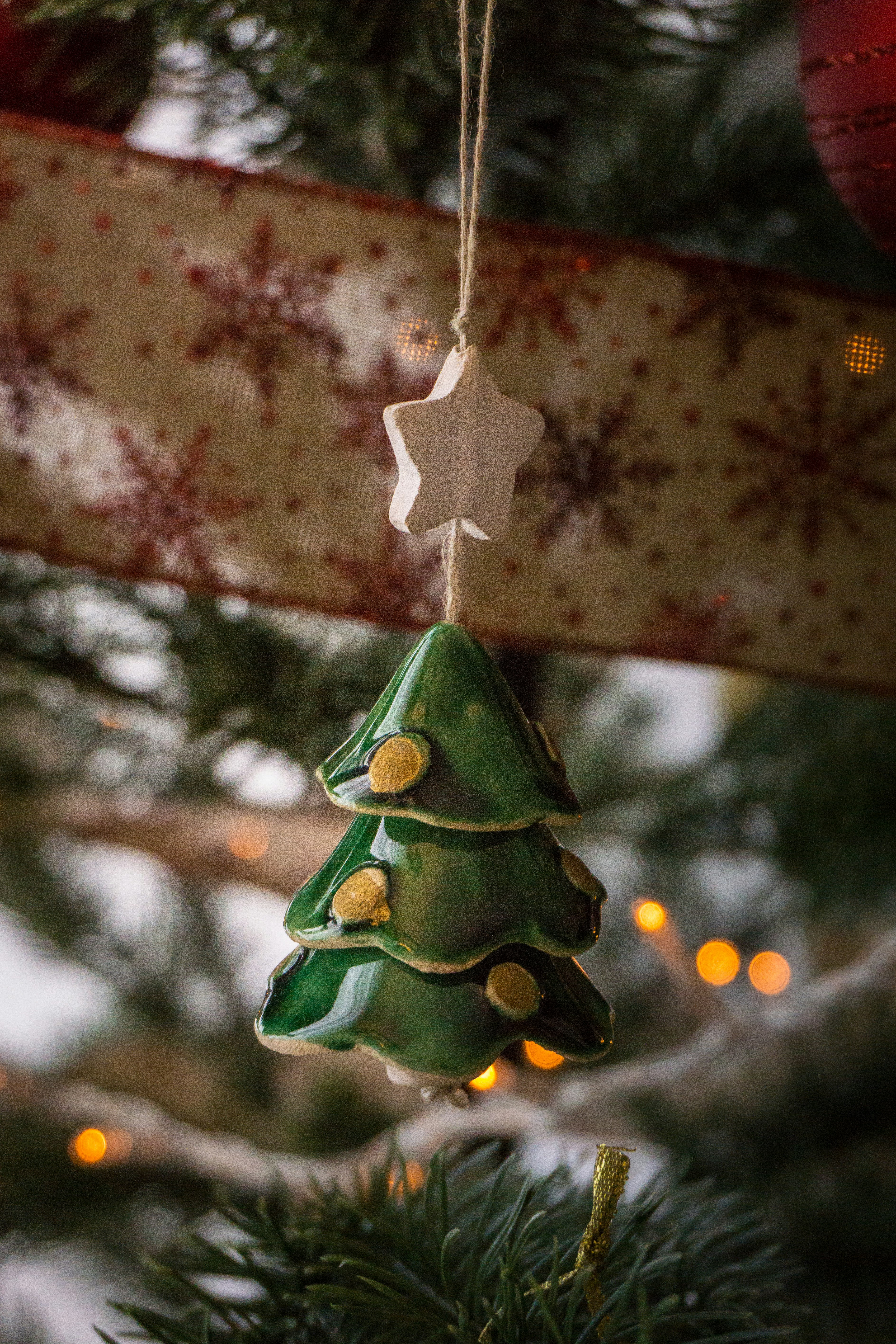 green Christmas tree hanging decor hang on Christmas tree